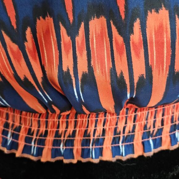 FANG Blue and Orange Spaghetti Strap Elasticized Blouson Semi Sheer Top L - Picture 8 of 10